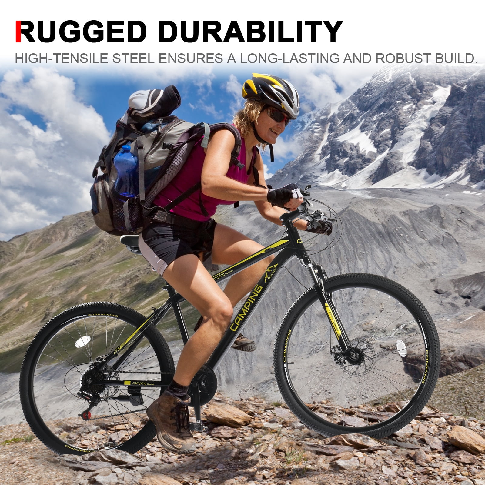 UBesGoo 27.5in Mountain Bike 21 Speed for Adult with Disc Brakes & Suspension, Black, Yellow