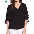 thumbnail image 2 of Blusa informal suelta de gasa con manga acampanada y cuello en V para mujer, negro, XXL Inevent AP002431-05, 2 of 7