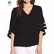 thumbnail image 2 of Camisa de mujer Cuello en V Malla Manga acampanada Top Gasa Blusa informal suelta, Negro, 3XL Sweethay AP002431-06, 2 of 7