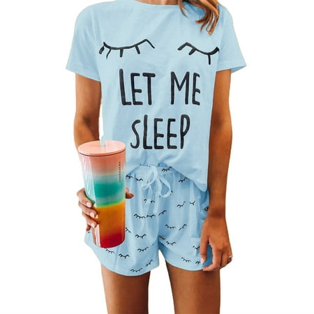 

SHerrylily Women s Pajamas Short Sleeve Top and Drawstring Shorts 2 Pieces
