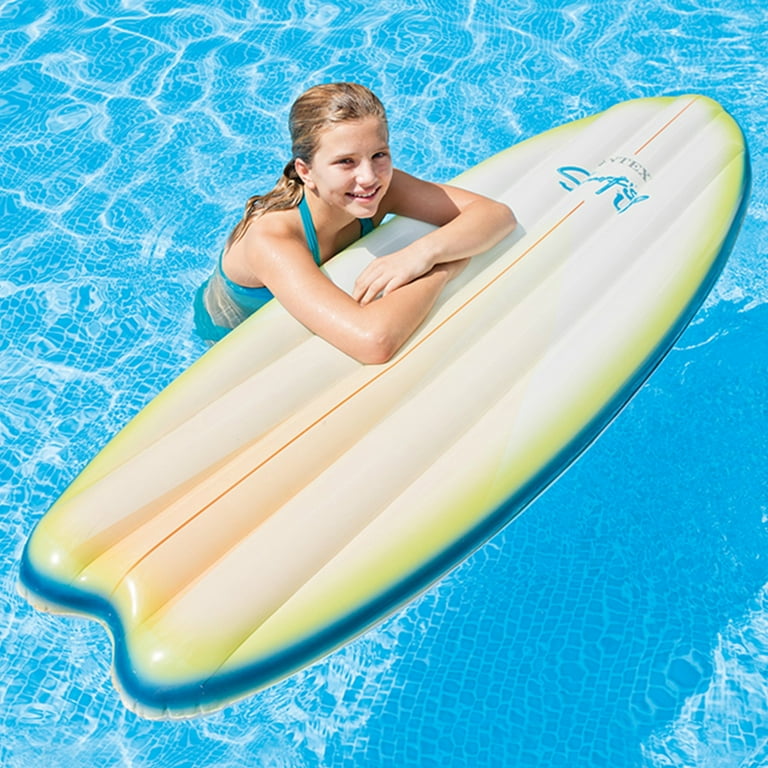 Intex Surfboard Shaped Inflatable Pool Mattress 2 Pack Vintage Hibiscus and High Wave with Bag