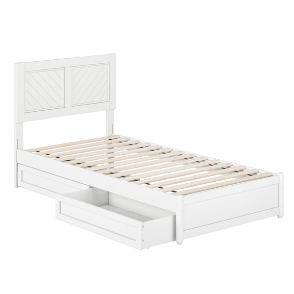 Clayton Twin XL Wood Platform Bed with Panel Footboard & Drawers in White