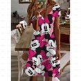thumbnail image 3 of Vestido de Disney Minnie Mickey Mouse para mujer, moda para mujer, vestidos casuales con estampado floral, elegante, cuello en V, suelto, corte A, vestido de playa bohemio, 3 of 5