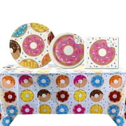 Donut Party Supplies CORNET Plates Napkins and Table Cover for Donut Theme Birthday Party