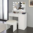 thumbnail image 2 of IVV Makeup Vanity Set with 10 LED Lights and Padded Stool, Stylish Dressing Table with Mirror, Storage Shelves, Drawer & Cabinet, Space-Saving Vanity Desk for Bedroom, White, 2 of 8