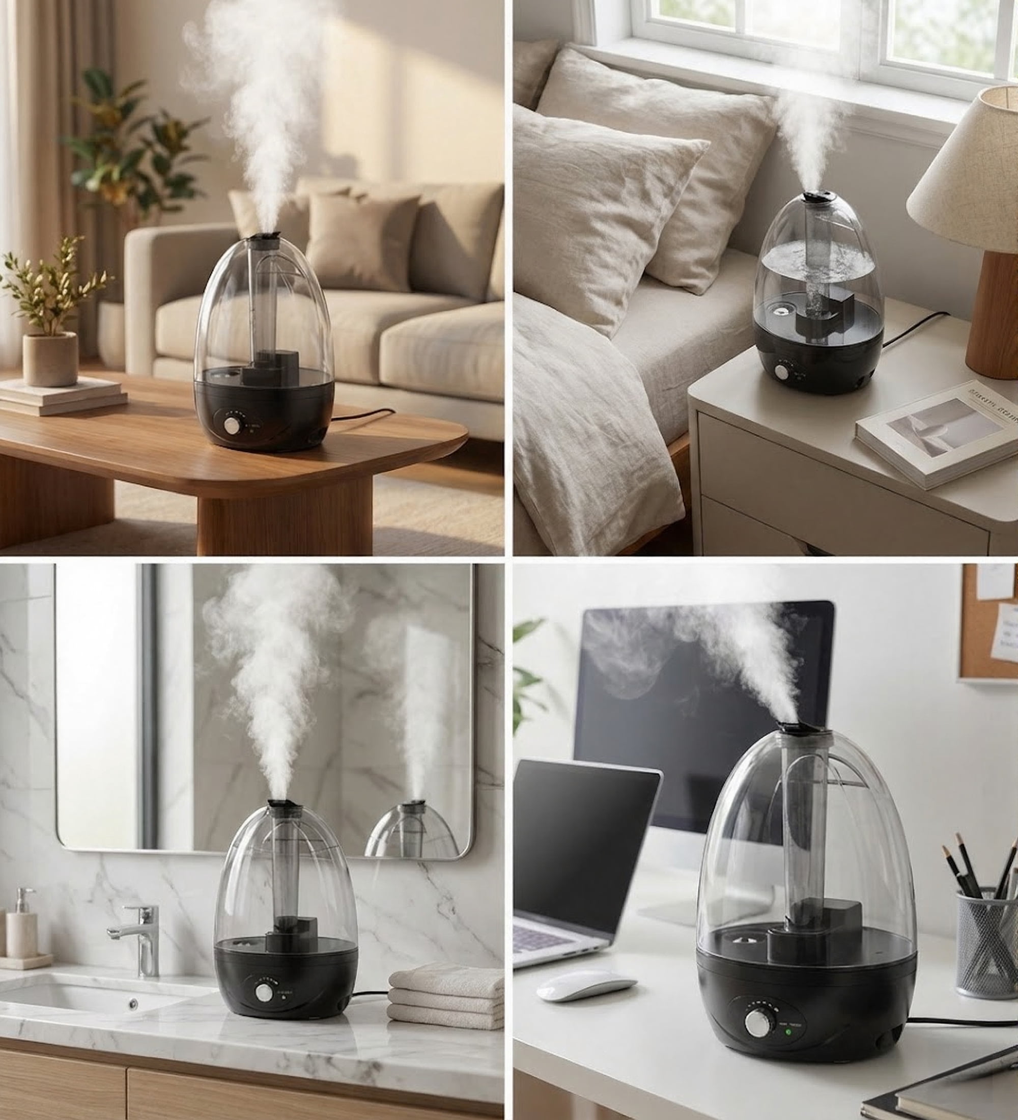NFTIGB Cool Mist Humidifier for Bedroom, Quiet Ultrasonic Humidifier with 3L Water Tank and Adjustable Mist Output, Black