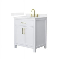 Beckett 30" White Single Vanity & White Quartz Top (3-Hole) & Gold Trim