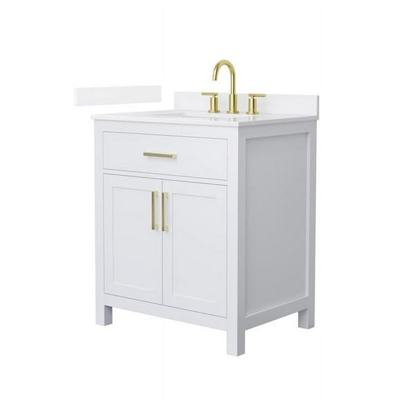 Beckett 30" White Single Vanity & White Quartz Top (3-Hole) & Gold Trim