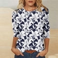 thumbnail image 4 of Purcolt Women's Floral 3/4 Length Sleeve T-Shirts Casual Crew Neck Tunic Tops Summer Beach Vaction Tee Tops, 4 of 7