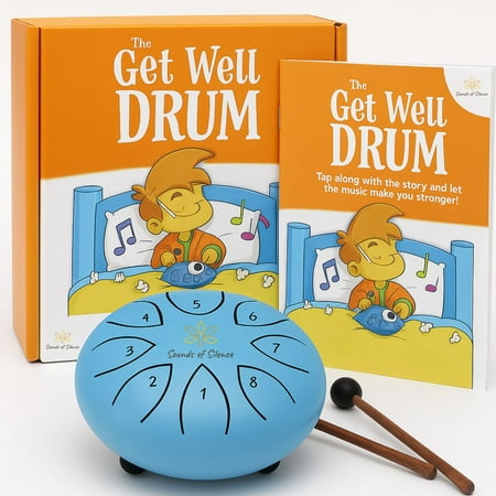Sounds of Silence Steel Tongue Drum for Kids, Get Well Musical Gift Set with Storybook and Songbook, 6 inch, 8 notes