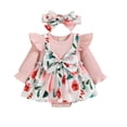 thumbnail image 1 of Gibobby Mamelucos para bebe niño Conjunto de diademas para niñas pequeñas con volantes de manga larga con estampado floral y(Rojo, 12-18 Meses), 1 of 5