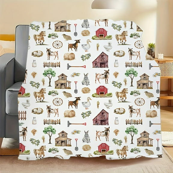 A Farm Animal-Themed Printed Flannel Blanket, Stylish, Soft, And Warm, Is a Versatile Gift Suitable for All Seasons. It Is Perfect for Use on Sofas, Beds