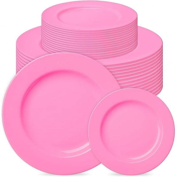 50-pc Pink Plastic Plates - 25 Plastic Dinner Plate (10")   25 Salad Small Plate (7") - Disposable Plate, Tea Party, Pink Party, Easter, Baby Shower Plates