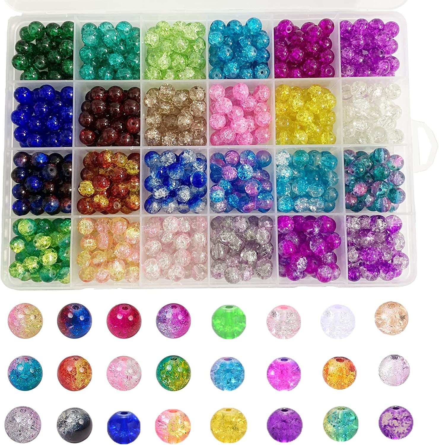 600pcs 8mm Glass Beads for Jewelry Making, 24 Colors Round Crystal Glass  Beads for Bracelets Making Cracked Gemstone Loose Bead for DIY Craft  Earring
