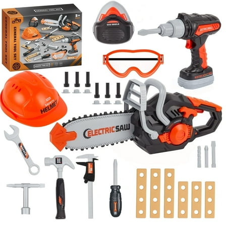 PayUSD Kids Tool Set Kids Toys 32PCS Pretend Play Toddler Tool Toys with Electronic Toy Drill Set Construction Kits Toys for Christmas Birthday Kids Ages 3-8
