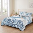 thumbnail image 2 of Queen Quilt Set 90''x96'', Coastal Blue Crab Lightweight Bedspread Coverlet Set with 2 Pillow Shams, Coral Starfish Ocean Conch Nautical Breathable All Season Quilt Bedding for Bedroom/Guest Room, 2 of 9