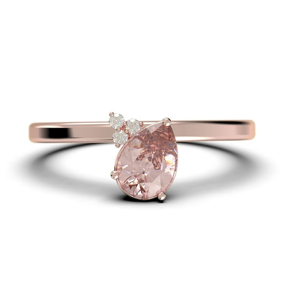 Gorgeous Minimalist 1.15 Carat Pear Cut Classic Morganite And Diamond Moissanite Engagement Ring, Wedding Ring in 10k Solid Rose Gold, Gift For Her, Promise Ring, Anniversary Gift