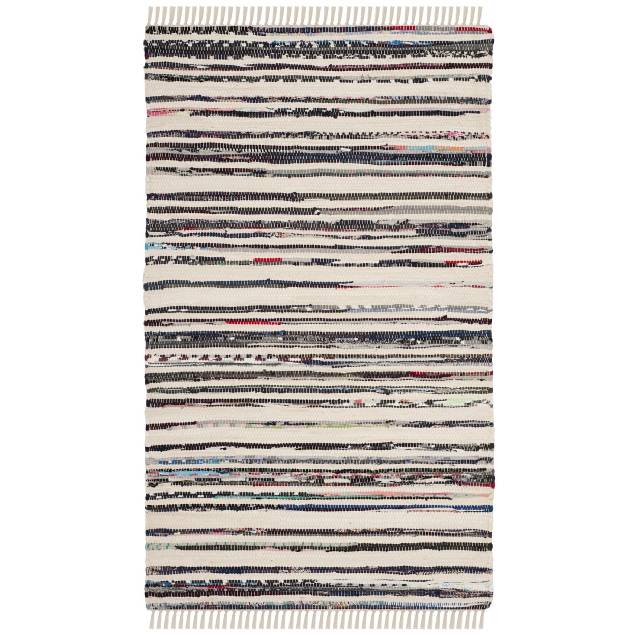 SAFAVIEH Rag Benton Striped Cotton Area Rug, Ivory/Charcoal, 4' x 6'