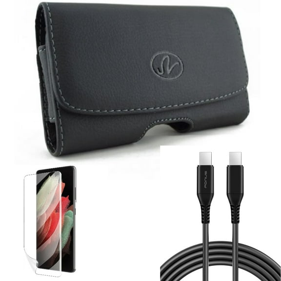 Matte Screen Protector & 10ft Long USB-C Cable & Case Belt Clip for Samsung Galaxy S22 Plus (S22 ) - Combo TPU Film Anti-Glare & PD Fast Charger Cord Power Wire & Leather Swivel Holster