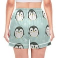 thumbnail image 3 of Women's Satin Pajama Shorts Cute Penguin Seamless with Pockets, Elastic Waist Sleep Lounge Shorts, 3 of 7