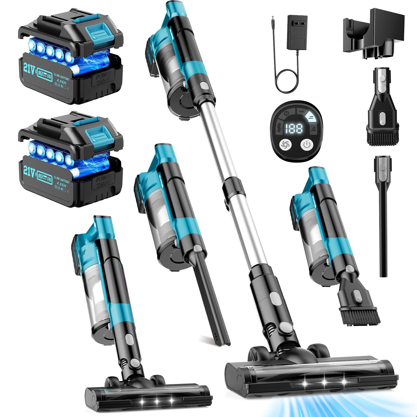 Amiluo 8000mAh Cordless Vacuum Cleaner, 700W 60KPA 72mins Brushless Vacuum Cleaners for Home, 6 in 1 Stick Vacuum with Hepa Filter, Led Display for Pet Hair/Carpet/Hard Floor/Dorm