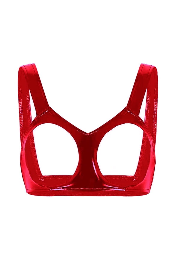 Women Bra PU Leather Open Cup Underwear Crop Top Vest Clubwear Backless