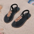 thumbnail image 2 of Girls Flip Flops Casual Boho Beaded T-Strap Flat Sandals Elastic Ankle Strap Lightweight Summer Beach Shoes Black 13 Little Kid, 2 of 6