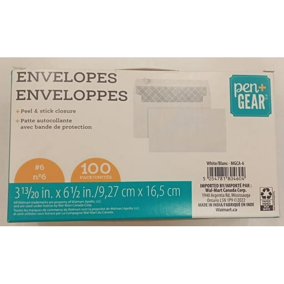Pen + Gear No.6 White Peel and Stick Envelope ,100 Count ,3 13/20"x 6 1/2"