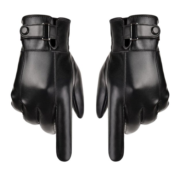 Jumpingount Hombres Guantes de invierno PU Cuero Pantalla táctil a prueba de viento para montar en motocicleta Negro guantes y mitones Negro
