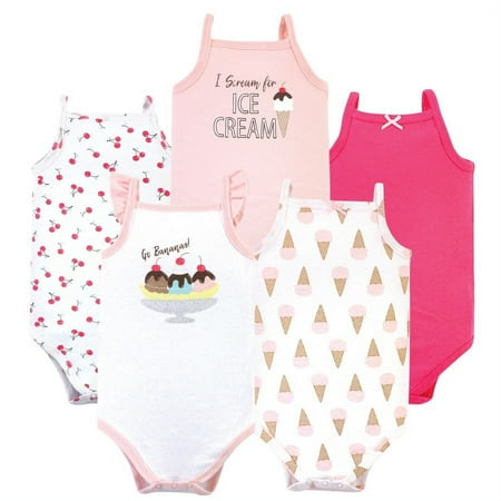UPC: 0660168528688 | Hudson Baby Infant Girl Cotton Sleeveless Bodysuits 5pk  Banana Split  0-3 Months