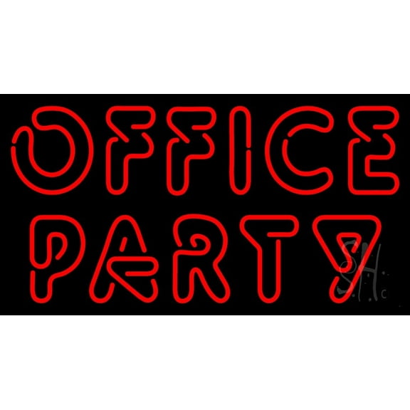 Red Office Party LED Neon Sign 20 x 37 - inches, Black Square Cut Acrylic Backing, with Dimmer - Bright and Premium built indoor LED Neon Sign for Event, Party.