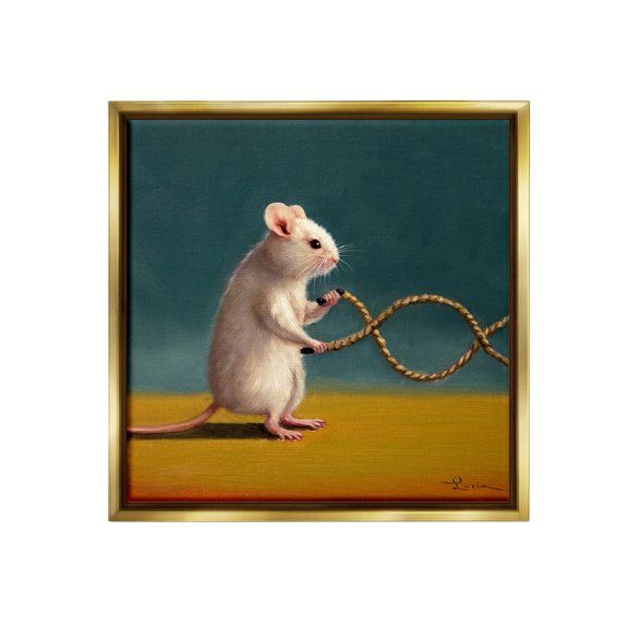 Stupell Industries Focused Exercising Mouse Animals & Insects Painting Gold Floater Framed Canvas Art Print Wall Art, 18 x 18