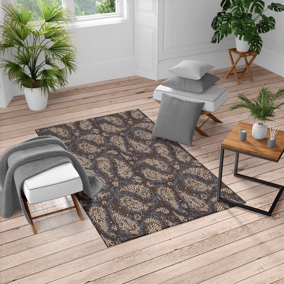 Paisley Turkish Area Rug, Modern Mosaic Like Circled Design with Teardrop Shaped Art Illustration, Soft Carpet for Living Room Decor with Distressed Look, 2.6' x 5', Umber Cream, by Ambesonne