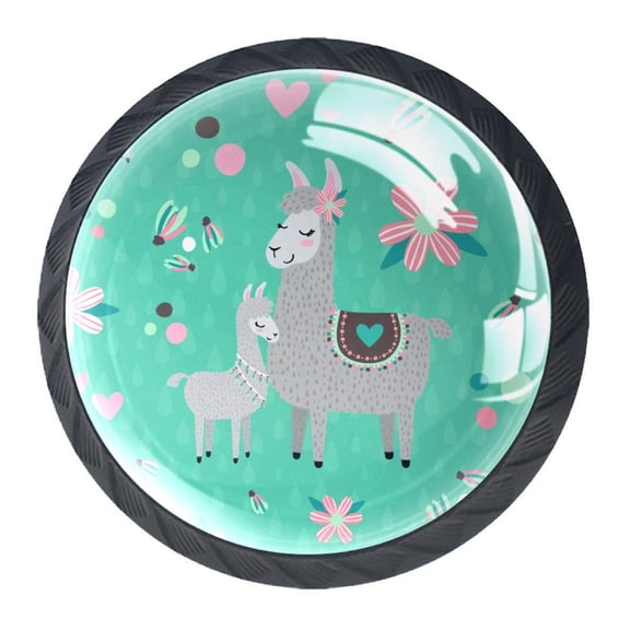 4 Pcs Teal Mama Llama Knobs for Kitchen Cabinet Cupboard Dresser Bookcase Drawer Pulls Handles Round Home Decor