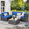 thumbnail image 1 of Walsunny 5 Pieces Patio Furniture Sets Outdoor Sectional Sofa, All-Weather Black Wicker Rattan Conversation Sets with Coffee Table and Washable Couch Cushions,Royal Blue, 1 of 6