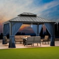 thumbnail image 2 of ALAULM Hardtop Gazebo 12'x14' Outdoor Aluminum Frame Permanent Gazebo, Galvanized Steel Double Roof, Navy Blue Nettings and Curtains, 2 of 8