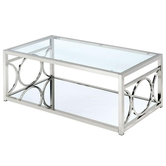 Furniture of America Beller Contemporary Metal 1-Shelf Coffee Table in Chrome