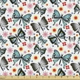 thumbnail image 1 of Butterfly Fabric by the Yard Upholstery, Spring Themed Repetitive Pattern with Little Abstract Flowers and Butterflies, Decorative Fabric for DIY and Home Accents, Multicolor by Ambesonne, 1 of 5