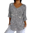 thumbnail image 5 of Endives Women's Christmas Shirt V Neck Shirt Snowflake Printed 3/4 Sleeve T Shirt, 5 of 6