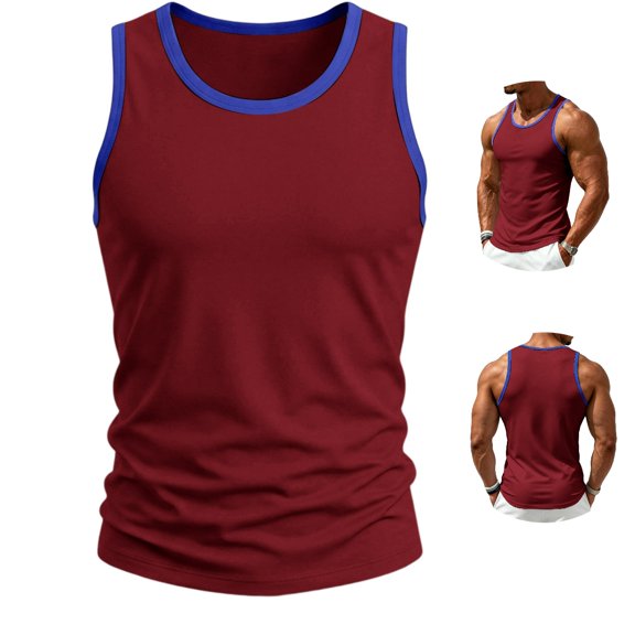 Clossjun Men's Tank Top Slim Fit Muscle Contrast Sleeveless Shirts Lightweight Breathable Blouses For Gym Workout Sports Wine L