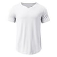 thumbnail image 6 of Mens Shirts Summer Men Casual Solid Round V-neck Slim Short-sleeved T-shirt Bottoming Shirt Tops, 6 of 7