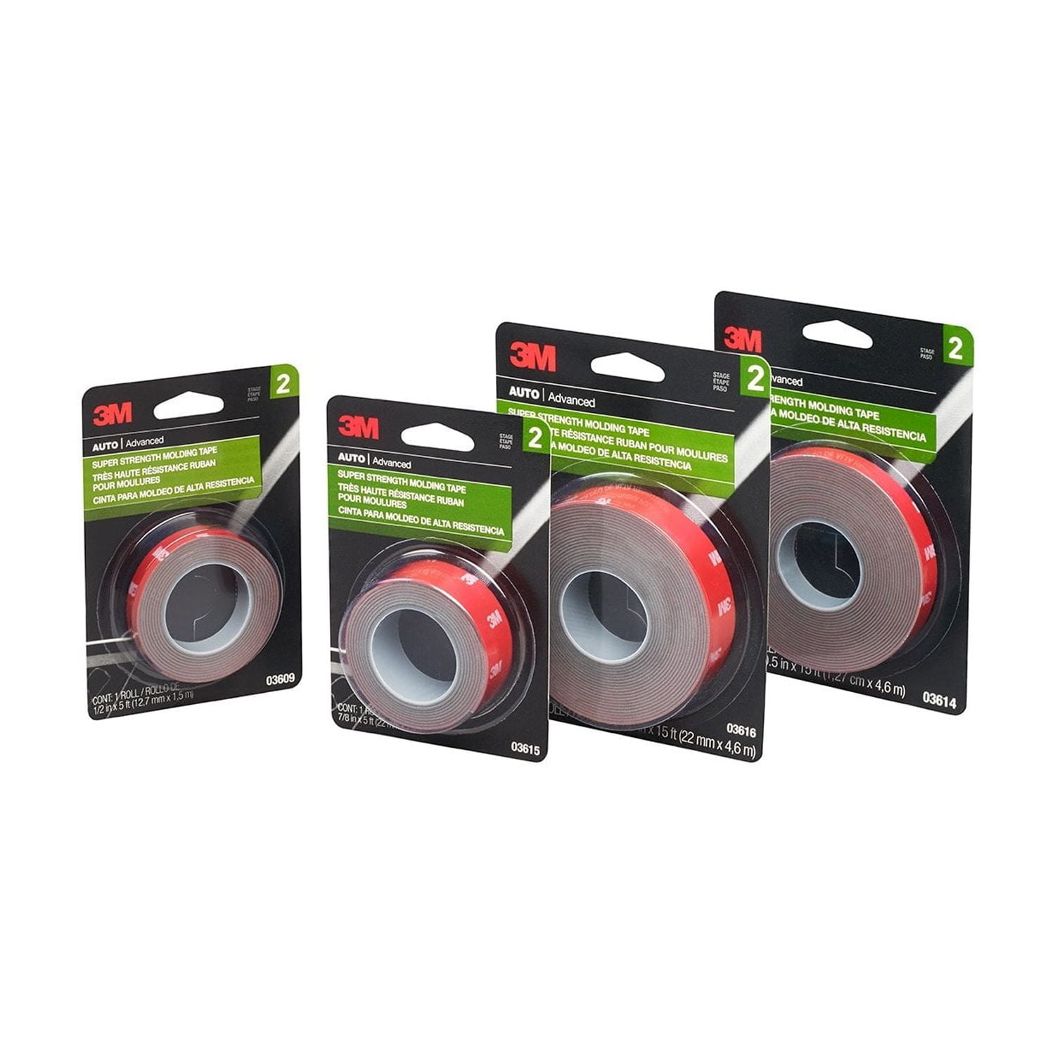 (2 pack) 3M Automotive Super Strength Molding Tape, Double-Sided Adhesive, 1/2" x 5 ft, 1 Roll
