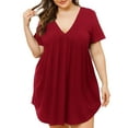 thumbnail image 2 of Women's Short Sleeve Deep V Neck Swing Plus Size Dresses Casual Summer Basic Solid T Shirt Dress,XL-4XL, 2 of 5