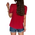 thumbnail image 2 of Avamo T-shirt Femme Col Rond Hauts d'Été T-shirt Plissé Tee Décontracté Pull de Vacances Rouge S, 2 of 3