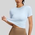 thumbnail image 5 of hotojiny Workout Shirts Women Stretchy Crew Neck Back Cut out T Shirts Athletic Short Sleeve Sun Protection Gym Running Yoga Tops, 5 of 7