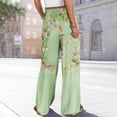 thumbnail image 7 of Hawaiian Print Palazzo Pants for Women Elastic High Waist Wide Leg Flowy Beach Trousers with Pockets Light Green S, 7 of 7