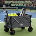thumbnail image 4 of Timber Ridge Outdoor Collapsible Folding Wagon with Brakes and Cup Holders, 500lbs Heavy Duty All Terrain Wheels Utility Cart for Shopping Camping Garden Sports, Grey, 4 of 9