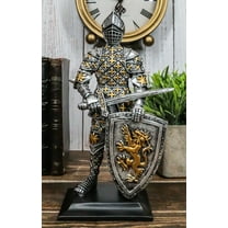 Medieval Swordsman Knight Of Lyon Figurine 8.5"H Suit of Armor Coat Of Arms Lion