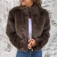 thumbnail image 4 of XPMWRP Women's Oversized Fleece Zip Up Jacket Solid Color Long Sleeved Casual Stand Collar Coats Winter Warm Trendy Jacket Brown XXL, 4 of 7