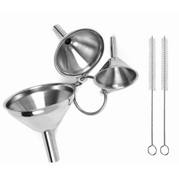 3Pcs Stainless Steel Funnel with Cleaning Brush Large Medium Small Funnel